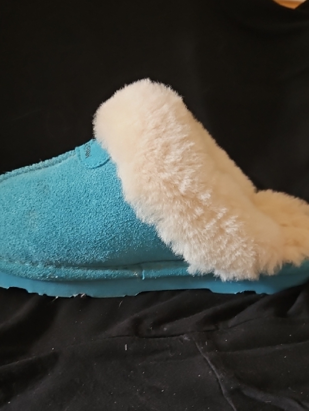 BearPaw Teal Suede Shearling Mule Slippers - Picture 6 of 7